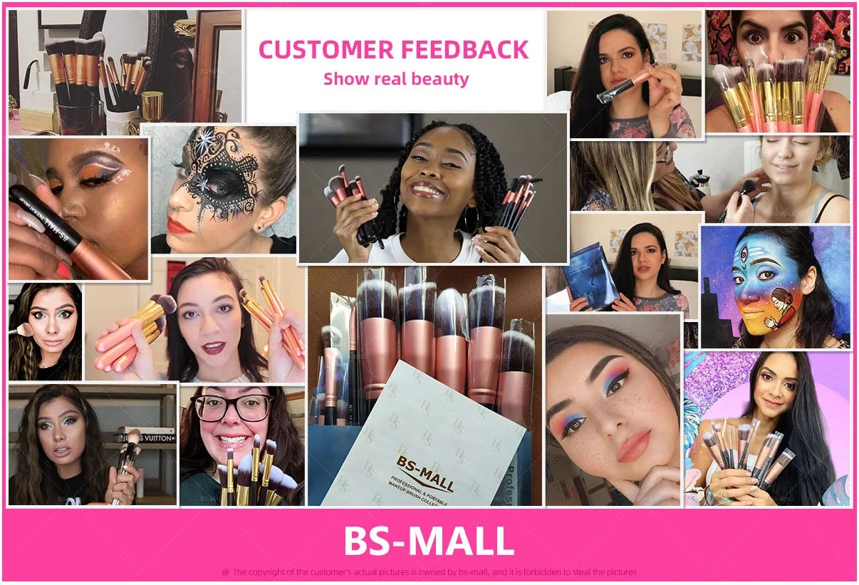 BS-MALL 14pcs Rose Gold Makeup Brush Set Private Label Custom Logo Synthetic Wooden Hanlde Vegan Best Seller Makeup Brushes