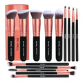BS-MALL 14pcs Rose Gold Makeup Brush Set Private Label Custom Logo Synthetic Wooden Hanlde Vegan Best Seller Makeup Brushes