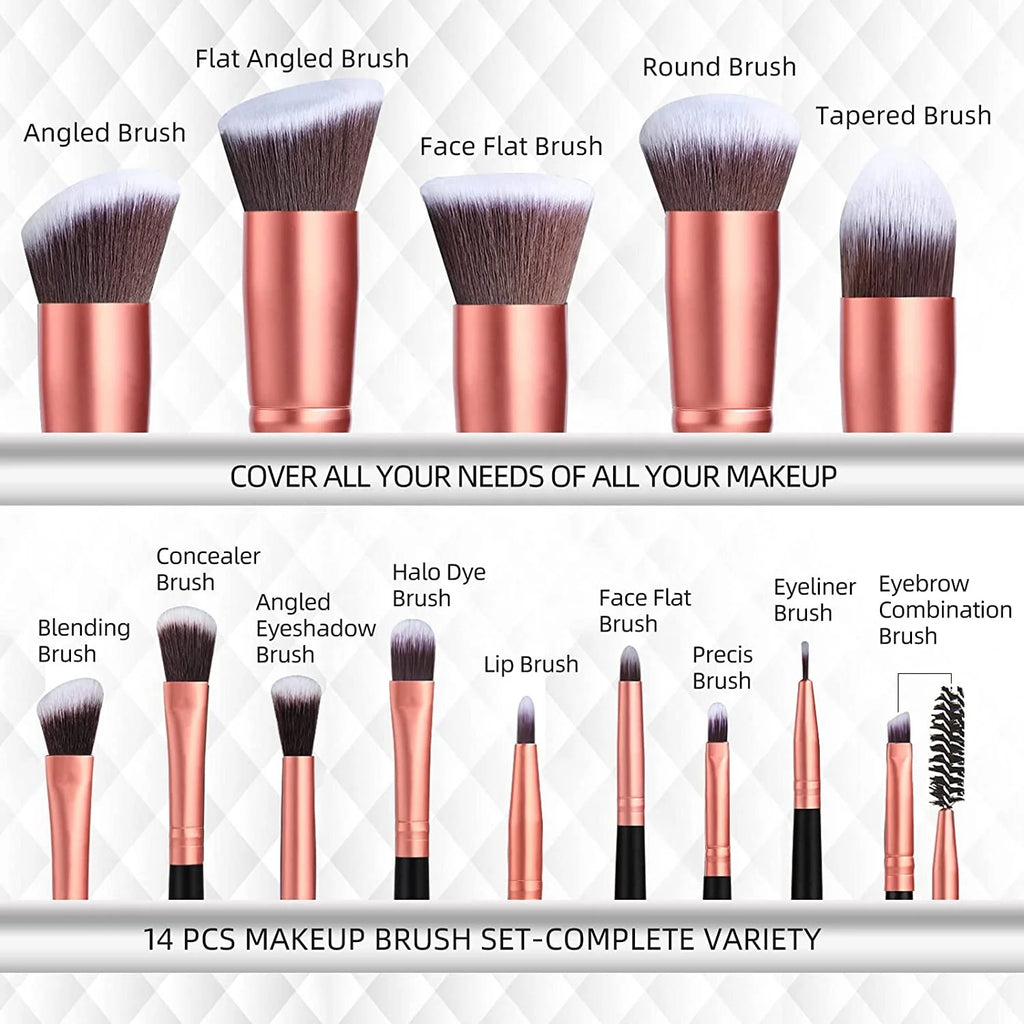 BS-MALL 14pcs Rose Gold Makeup Brush Set Private Label Custom Logo Synthetic Wooden Hanlde Vegan Best Seller Makeup Brushes