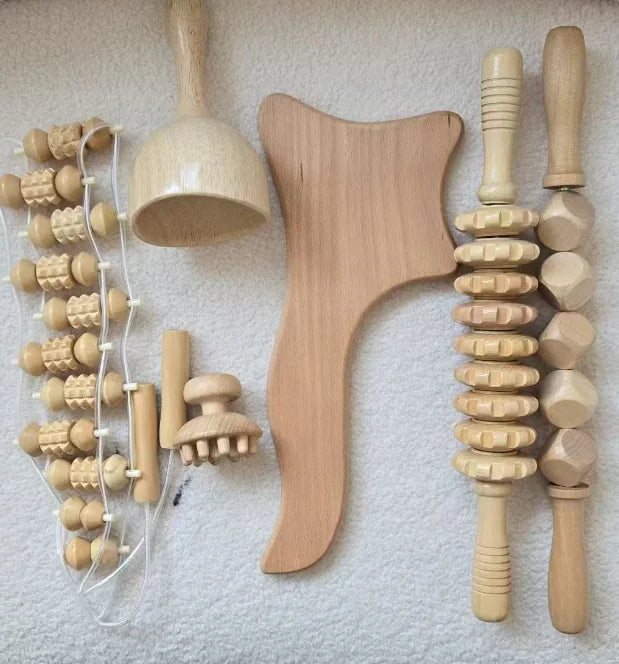 Soothing Anti Cellulite Massager Wooden 6pcs/set Wood Therapy Tools Massage Set Gua Sha Kit Wood Therapy Massage Tools