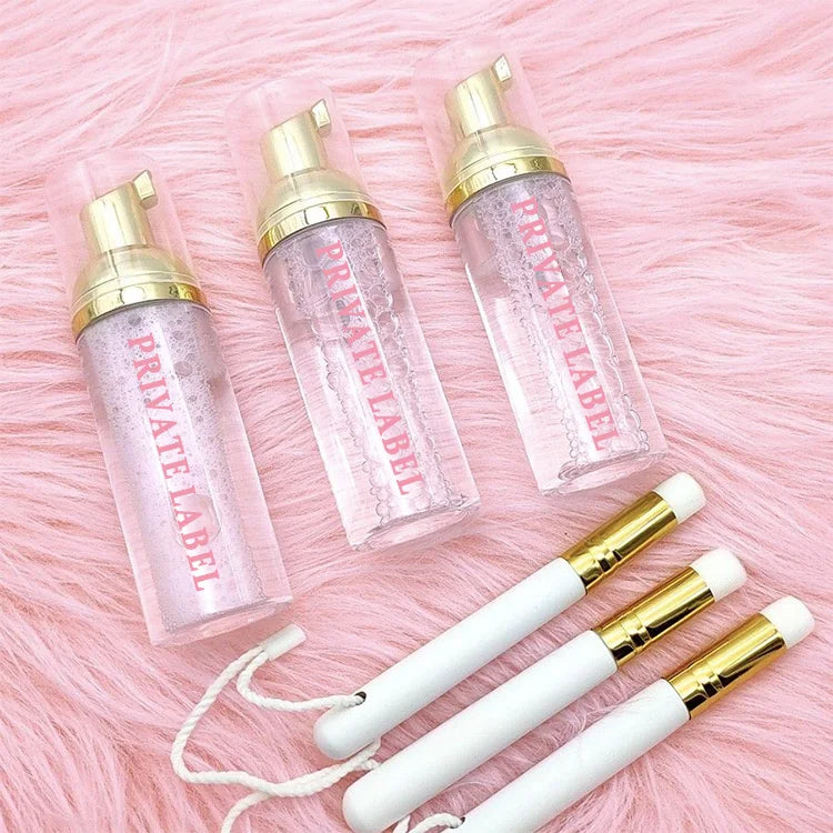 Tear Free Vegan Friendly Private Label Eyelash Extension Foam Cleanser Lash Bath Blue Lashes Wash Shampoo With Shampoo Brush