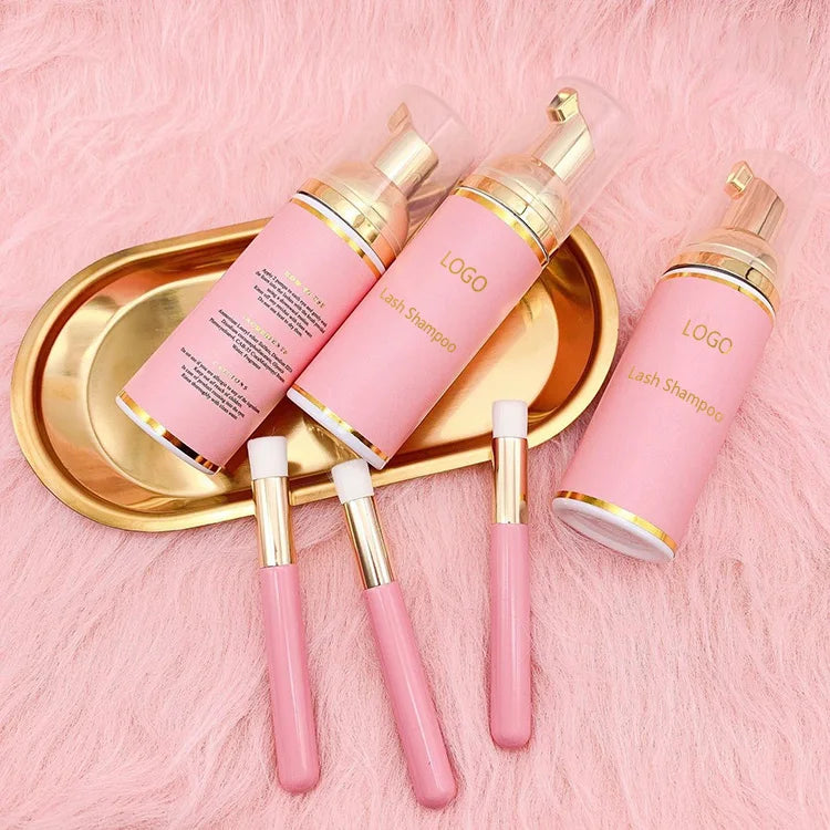 Tear Free Vegan Friendly Private Label Eyelash Extension Foam Cleanser Lash Bath Blue Lashes Wash Shampoo With Shampoo Brush