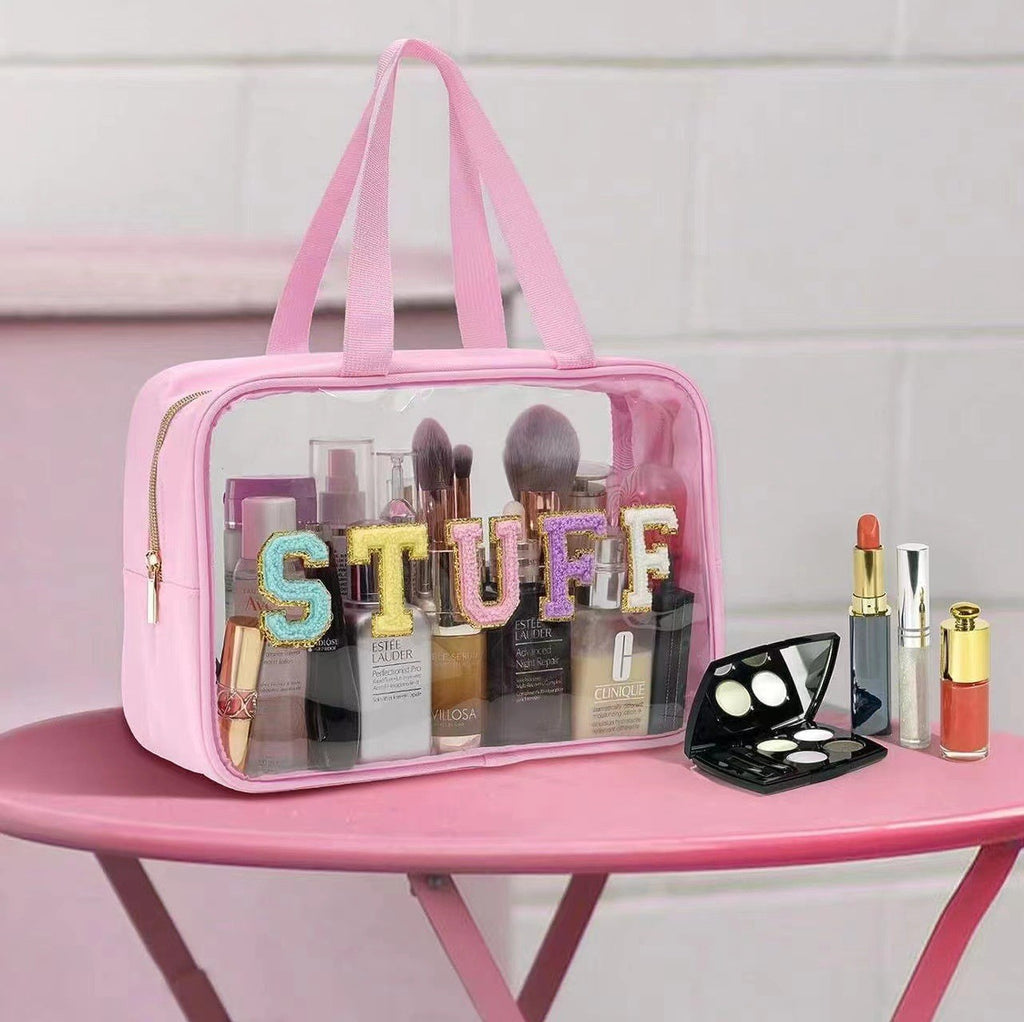 Cross-border Hot Selling Large Capacity Toiletry Bag Double Hand Storage Bag PVC Transparent Bag Travel STUFF Letter Cosmetic Bag