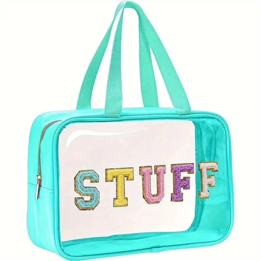 Cross-border Hot Selling Large Capacity Toiletry Bag Double Hand Storage Bag PVC Transparent Bag Travel STUFF Letter Cosmetic Bag