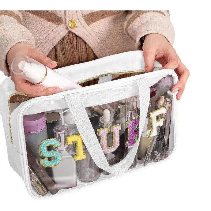 Cross-border Hot Selling Large Capacity Toiletry Bag Double Hand Storage Bag PVC Transparent Bag Travel STUFF Letter Cosmetic Bag