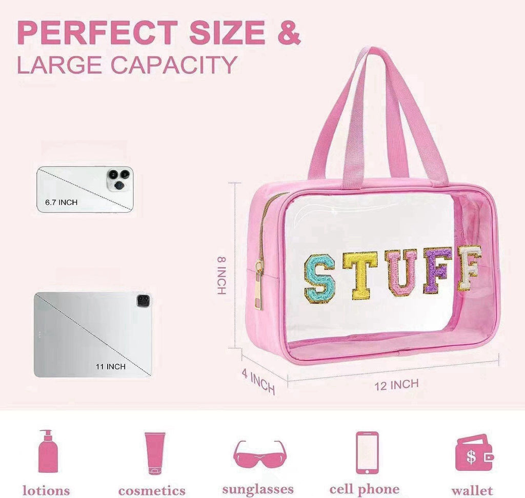 Cross-border Hot Selling Large Capacity Toiletry Bag Double Hand Storage Bag PVC Transparent Bag Travel STUFF Letter Cosmetic Bag