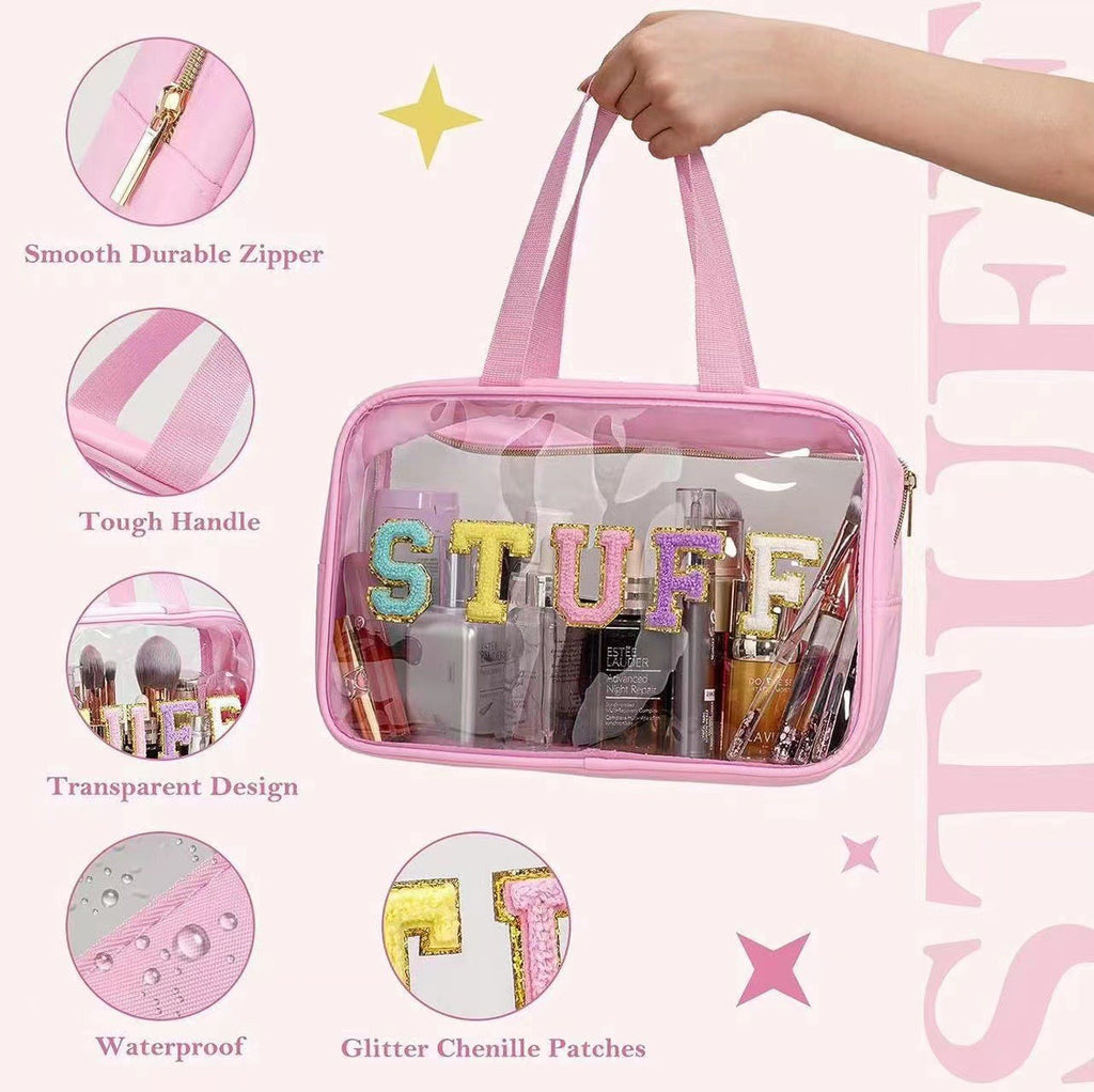 Cross-border Hot Selling Large Capacity Toiletry Bag Double Hand Storage Bag PVC Transparent Bag Travel STUFF Letter Cosmetic Bag