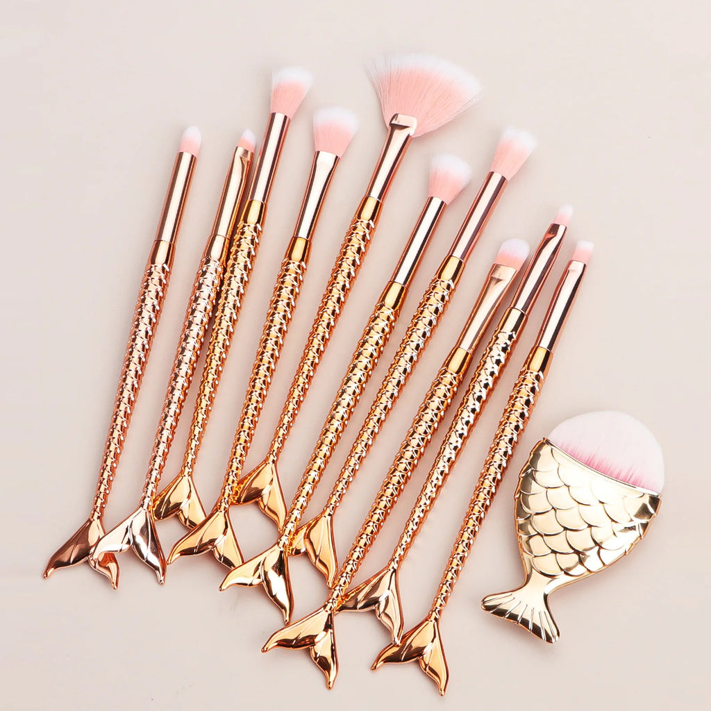 11Pcs Makeup Brushes Kit Maquiagem Maquillaje New Mermaid Foundation Eyebrow Eyeliner Cosmetic Makeup Brushes