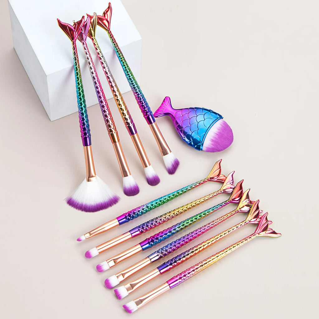 11Pcs Makeup Brushes Kit Maquiagem Maquillaje New Mermaid Foundation Eyebrow Eyeliner Cosmetic Makeup Brushes