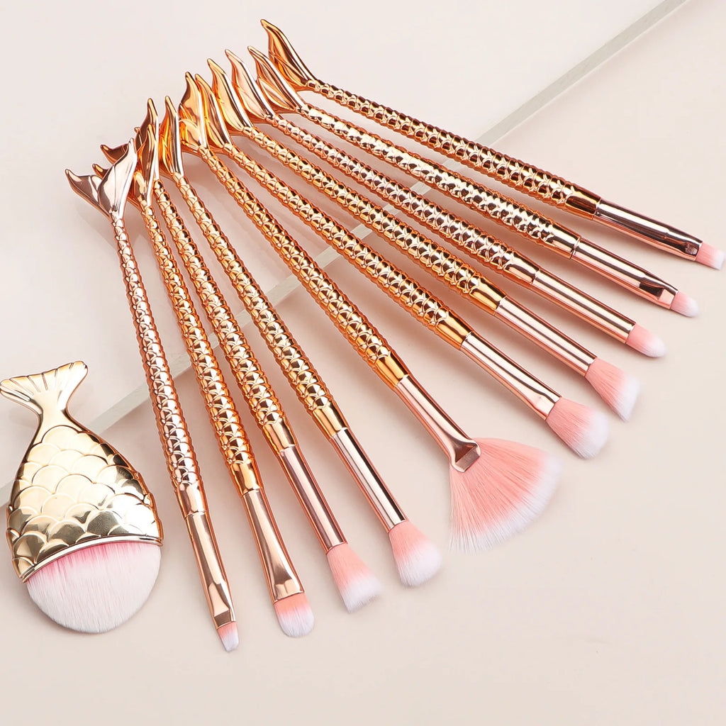 11Pcs Makeup Brushes Kit Maquiagem Maquillaje New Mermaid Foundation Eyebrow Eyeliner Cosmetic Makeup Brushes