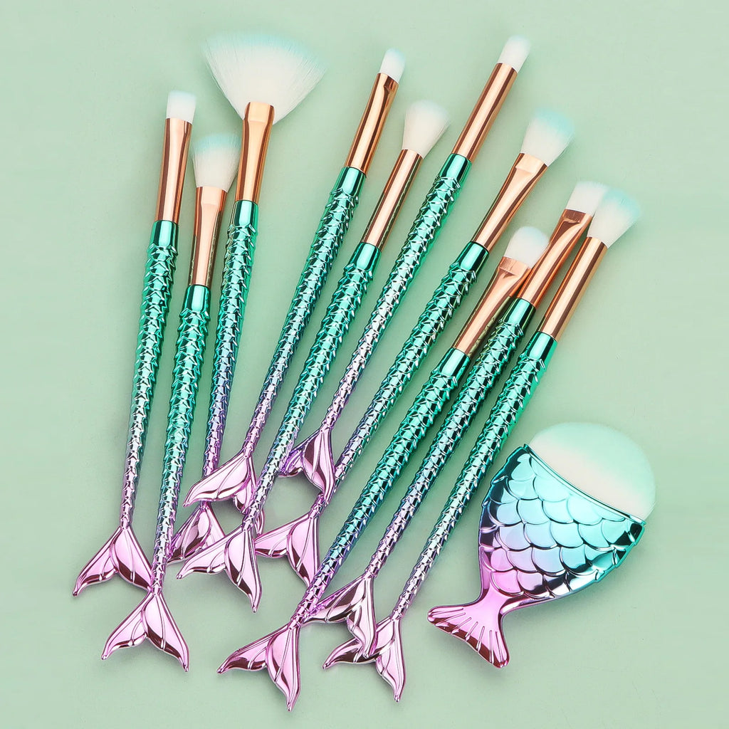 11Pcs Makeup Brushes Kit Maquiagem Maquillaje New Mermaid Foundation Eyebrow Eyeliner Cosmetic Makeup Brushes