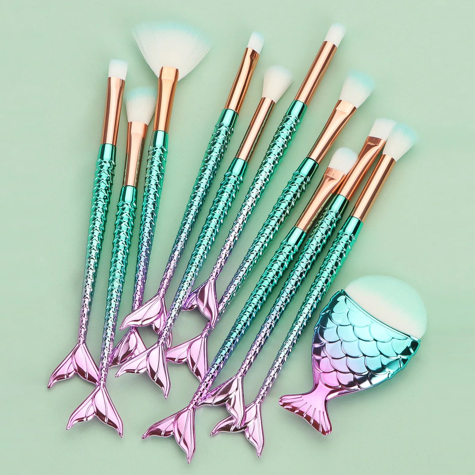 11Pcs Makeup Brushes Kit Maquiagem Maquillaje New Mermaid Foundation Eyebrow Eyeliner Cosmetic Makeup Brushes
