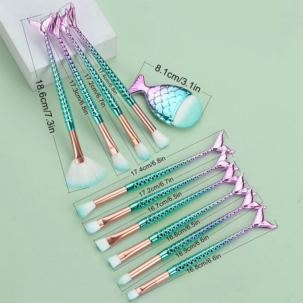 11Pcs Makeup Brushes Kit Maquiagem Maquillaje New Mermaid Foundation Eyebrow Eyeliner Cosmetic Makeup Brushes