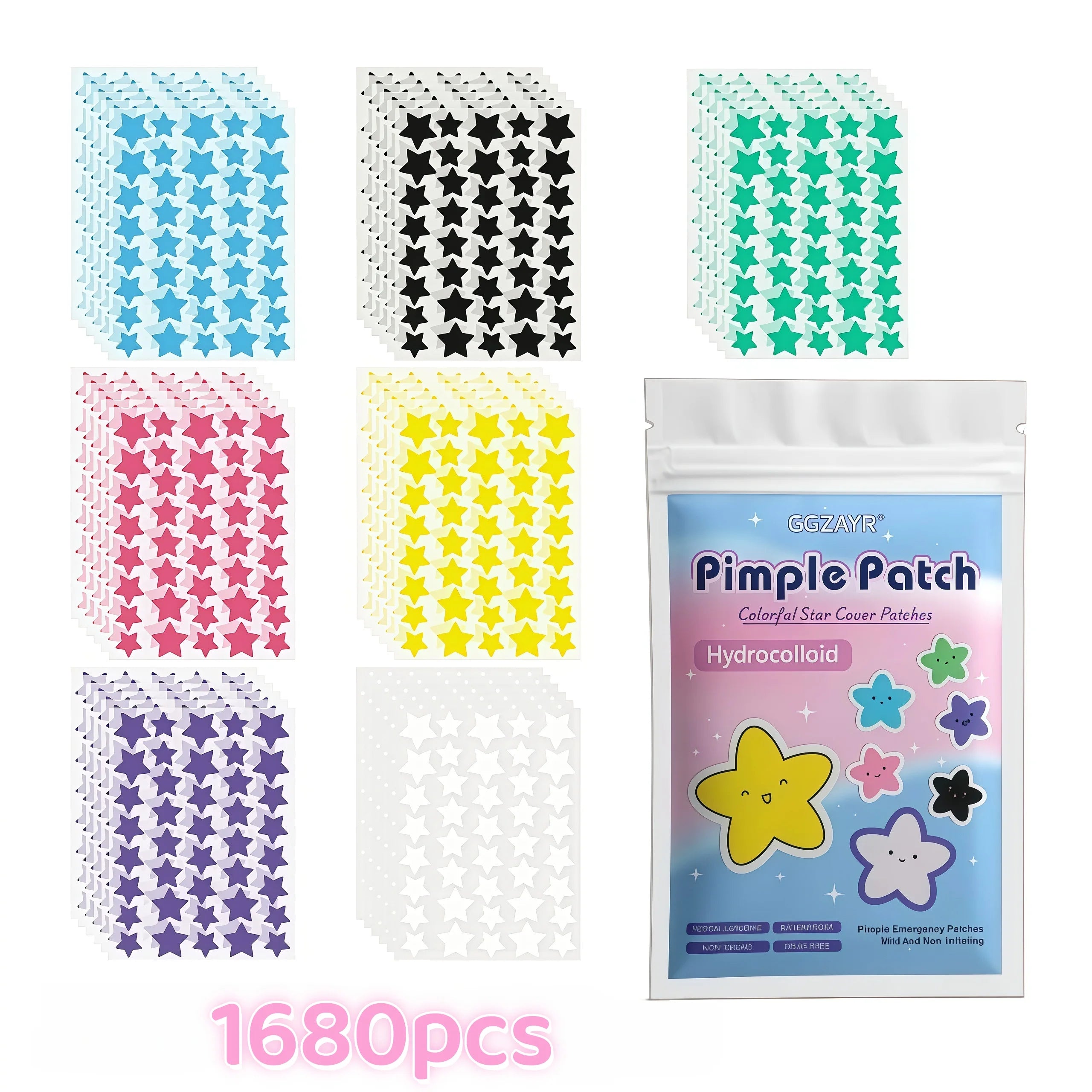 280/1120/1680 parches para espinillas y estrellas de siete colores: puntos hidrocoloides invisibles para un cuidado de la piel divertido y suave