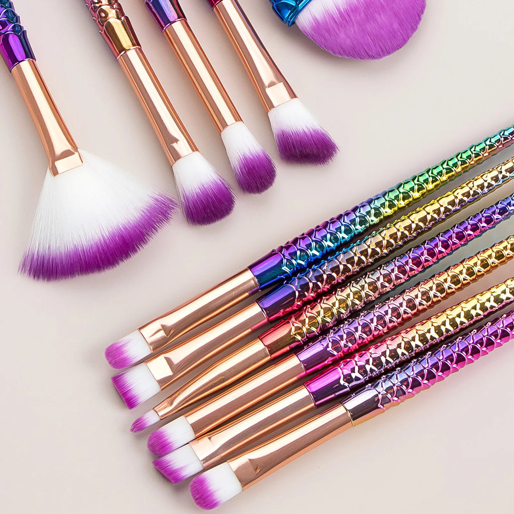 11Pcs Makeup Brushes Kit Maquiagem Maquillaje New Mermaid Foundation Eyebrow Eyeliner Cosmetic Makeup Brushes
