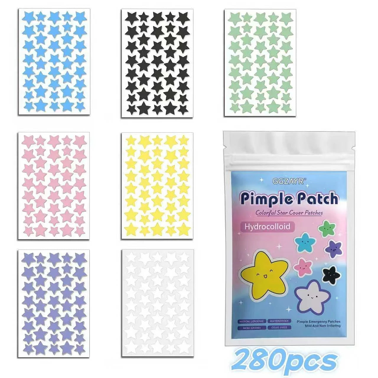 280/1120/1680 parches para espinillas y estrellas de siete colores: puntos hidrocoloides invisibles para un cuidado de la piel divertido y suave