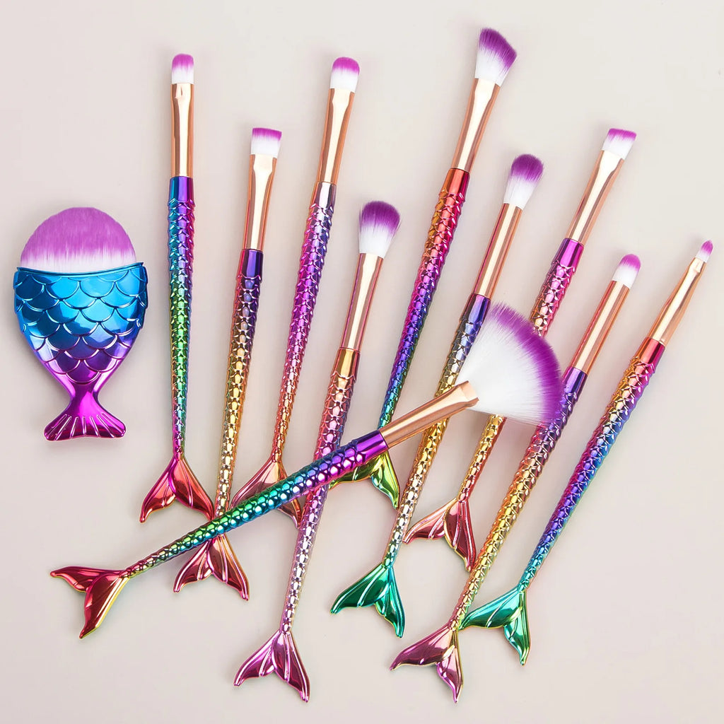 11Pcs Makeup Brushes Kit Maquiagem Maquillaje New Mermaid Foundation Eyebrow Eyeliner Cosmetic Makeup Brushes