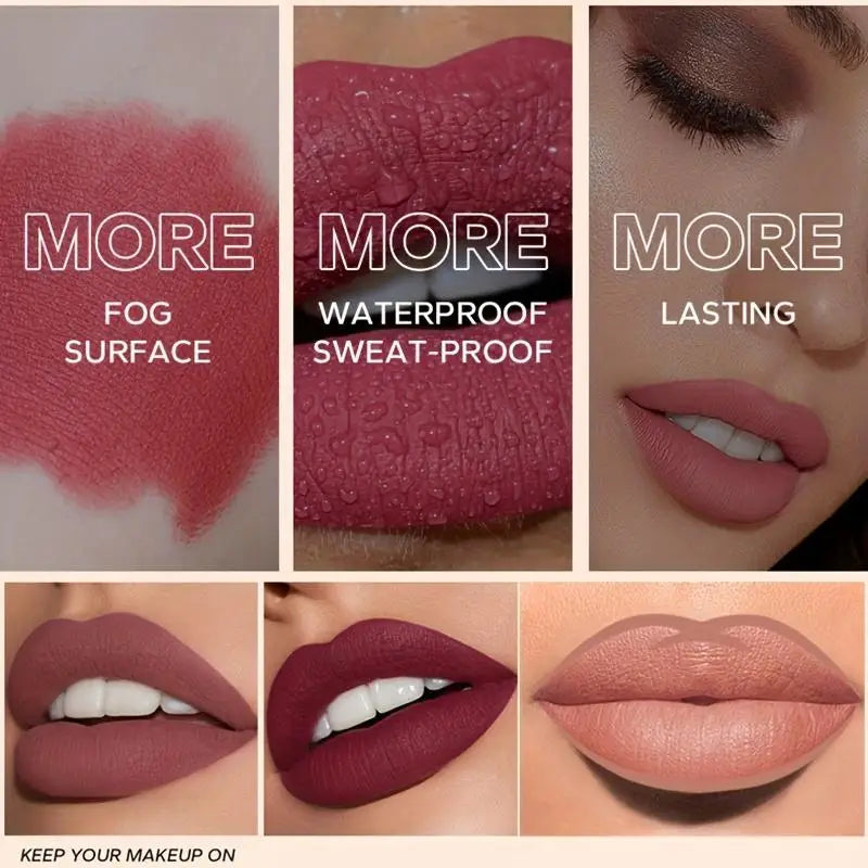3pcs/Set Makeup Set: Matte Lip Liner + Lip Glaze + Moisturizing Lip Oil, Long-Lasting and Easy to Color, Waterproof and Sweat-Pr