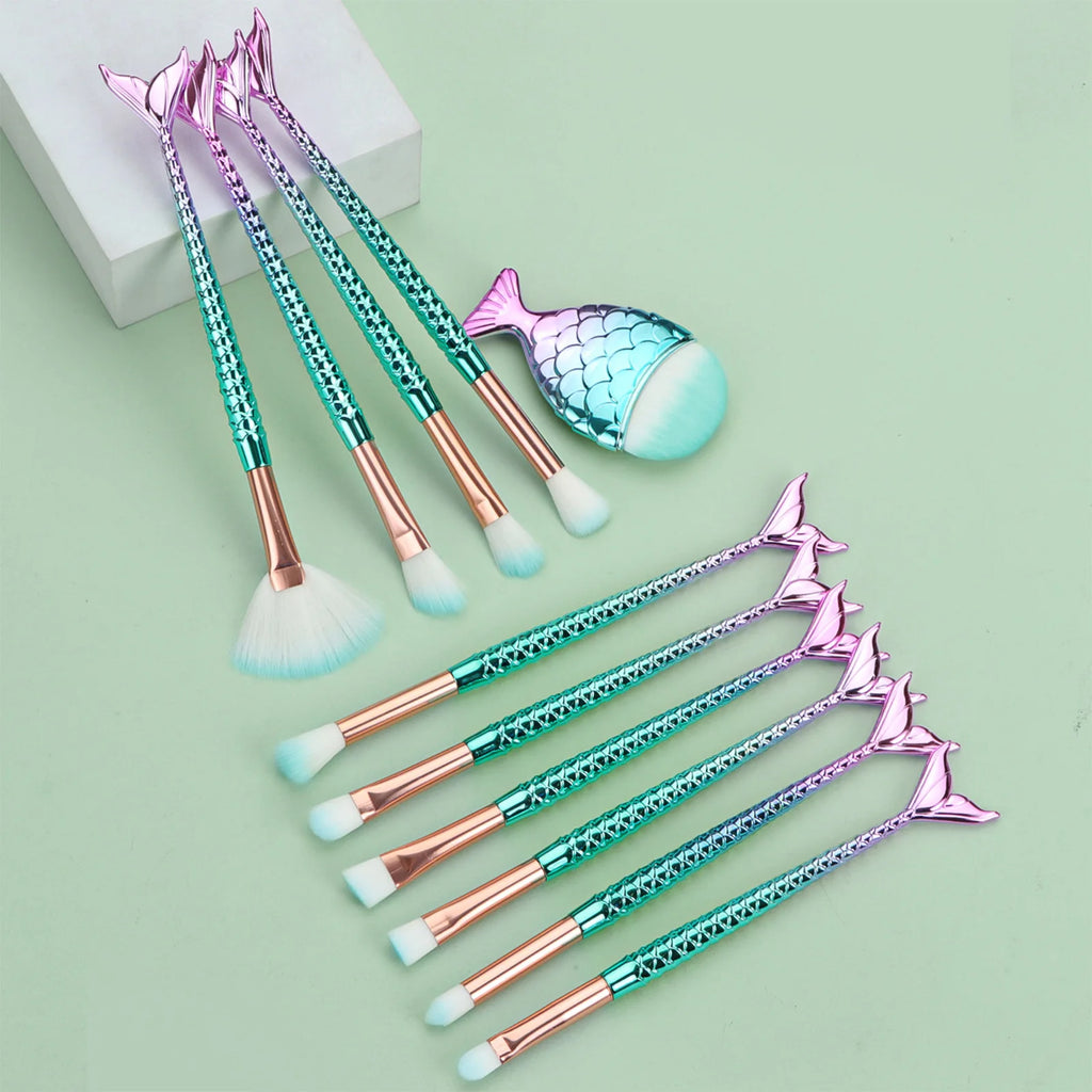 11Pcs Makeup Brushes Kit Maquiagem Maquillaje New Mermaid Foundation Eyebrow Eyeliner Cosmetic Makeup Brushes