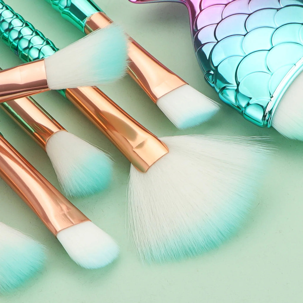 11Pcs Makeup Brushes Kit Maquiagem Maquillaje New Mermaid Foundation Eyebrow Eyeliner Cosmetic Makeup Brushes